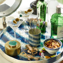 Load image into Gallery viewer, Extra large striped capiz tray, blue