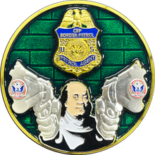 Load image into Gallery viewer, BL17-001 Skull Statue of Liberty Benjamin Franklin Revolvers CBP Border Patrol Agent Challenge Coin