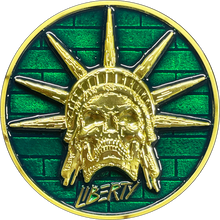 Load image into Gallery viewer, BL17-001 Skull Statue of Liberty Benjamin Franklin Revolvers CBP Border Patrol Agent Challenge Coin