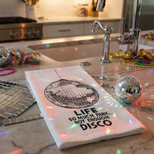 Load image into Gallery viewer, Life So Much Panic…Not Enough Disco Kitchen Towel | Funny Disco Ball Cotton Tea Towel