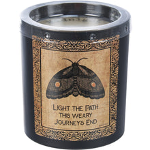 Load image into Gallery viewer, Light The Path Journey&#39;s End Jar Candle | Moth in Frosted Black Glass | 35hrs Burn Time