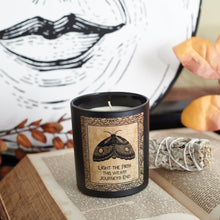 Load image into Gallery viewer, Light The Path Journey&#39;s End Jar Candle | Moth in Frosted Black Glass | 35hrs Burn Time