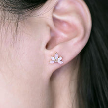 Load image into Gallery viewer, Lotus Water Lily Design Opal Diamond Earrings 14K Yellow Gold