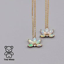 Load image into Gallery viewer, Lotus Water Lily Design Australian Solid Opal Diamond Necklace 14K Yellow Gold