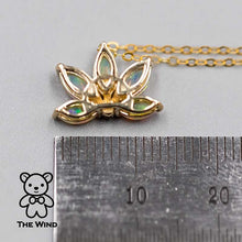 Load image into Gallery viewer, Lotus Water Lily Design Australian Solid Opal Diamond Necklace 14K Yellow Gold