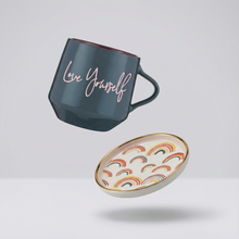 Load image into Gallery viewer, Love Yourself Mug &amp; Coaster Lid with Rainbow Design