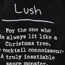 Load image into Gallery viewer, Lush - The One Who&#39;s Lit Like a Christmas Tree Funny Black Cotton Dish Cloth Towel | 28&quot; x 28&quot;