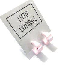 Load image into Gallery viewer, Light Pink Satin Pearl Tiny Boom Hoop Earrings