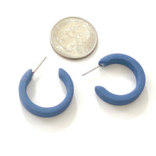 Load image into Gallery viewer, Slate Blue Velvet Mini Classic Hoop Earrings
