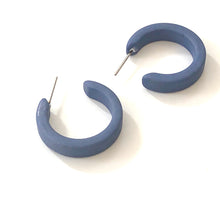 Load image into Gallery viewer, Slate Blue Velvet Mini Classic Hoop Earrings