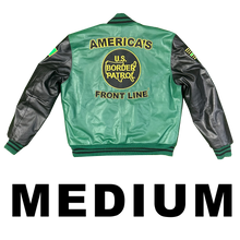 Load image into Gallery viewer, Pro CBP Border Patrol Custom Leather Bomber Varsity Jacket BPA Honor First Coat Thin Green Line