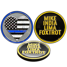 Load image into Gallery viewer, GG-017 MILF Police Challenge Coin Thin Blue Line Heart Flag Wife Girlfriend Sidepiece gifts