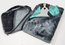 Load image into Gallery viewer, Black and White French Bulldog Soft Travel Blanket with Bag