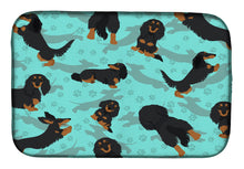 Load image into Gallery viewer, Longhaired Black Tan Dachshund Dish Drying Mat – Absorbent, Artistic Kitchen Essentials