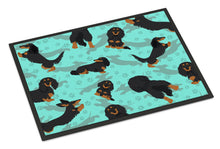 Load image into Gallery viewer, Longhaired Black Tan Dachshund Doormat - 24x36 Decorative Floor Mat – Indoor/Outdoor Rug with Artistic Flair