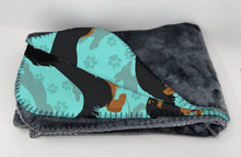 Load image into Gallery viewer, Longhaired Black Tan Dachshund Soft Travel Blanket with Bag
