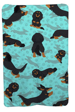 Load image into Gallery viewer, Longhaired Black Tan Dachshund Soft Travel Blanket with Bag