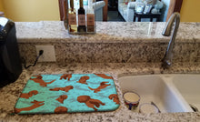 Load image into Gallery viewer, Longhaired Red Dachshund Dish Drying Mat – Absorbent, Artistic Kitchen Essentials