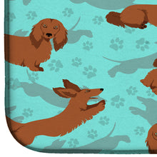 Load image into Gallery viewer, Longhaired Red Dachshund Dish Drying Mat – Absorbent, Artistic Kitchen Essentials
