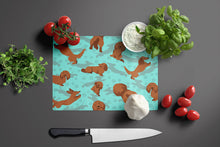 Load image into Gallery viewer, Longhaired Red Dachshund Glass Cutting Boards – Durable, Decorative Kitchen Art Large