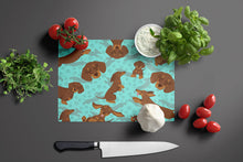 Load image into Gallery viewer, Chocolate and Tan Dachshund Glass Cutting Boards – Durable, Decorative Kitchen Art Large