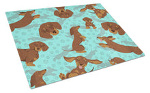 Load image into Gallery viewer, Chocolate and Tan Dachshund Glass Cutting Boards – Durable, Decorative Kitchen Art Large