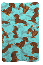 Load image into Gallery viewer, Chocolate and Tan Dachshund Soft Travel Blanket with Bag