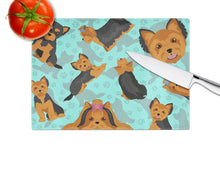 Load image into Gallery viewer, Black and Tan Yorkie Glass Cutting Boards – Durable, Decorative Kitchen Art Large