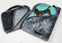 Load image into Gallery viewer, Black and Tan Dachshund Soft Travel Blanket with Bag