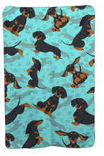 Load image into Gallery viewer, Black and Tan Dachshund Soft Travel Blanket with Bag