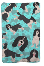 Load image into Gallery viewer, Black and White English Springer Spaniel Soft Travel Blanket with Bag