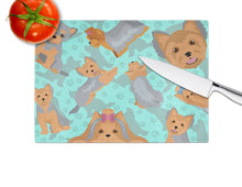 Load image into Gallery viewer, Blue and Tan Yorkie Glass Cutting Boards – Durable, Decorative Kitchen Art Large