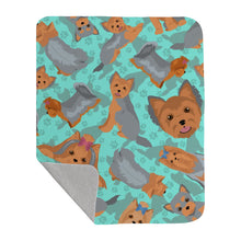 Load image into Gallery viewer, Blue and Tan Yorkie Quilted Blanket 50x60