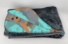 Load image into Gallery viewer, Blue and Tan Yorkie Soft Travel Blanket with Bag