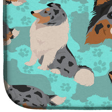 Load image into Gallery viewer, Blue Merle Sheltie Dish Drying Mat – Absorbent, Artistic Kitchen Essentials