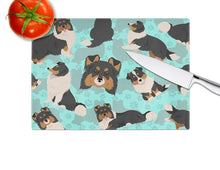 Load image into Gallery viewer, Tricolor Sheltie Glass Cutting Boards – Durable, Decorative Kitchen Art Large