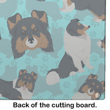 Load image into Gallery viewer, Tricolor Sheltie Glass Cutting Boards – Durable, Decorative Kitchen Art Large