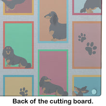 Load image into Gallery viewer, Lots of Longhaired Black Tan Dachshund Glass Cutting Boards – Durable, Decorative Kitchen Art Large