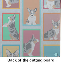 Load image into Gallery viewer, Lots of Blue Merle Welsh Cardigan Corgi Glass Cutting Boards – Durable, Decorative Kitchen Art Large