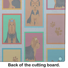 Load image into Gallery viewer, Lots of Black and Tan Yorkie Glass Cutting Boards – Durable, Decorative Kitchen Art Large