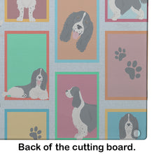 Load image into Gallery viewer, Lots of Black and White English Springer Spaniel Glass Cutting Boards – Durable, Decorative Kitchen Art Large