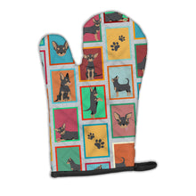 Load image into Gallery viewer, Lots of Black and Tan Chihuahua Oven Mitt