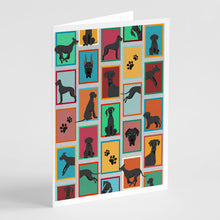 Load image into Gallery viewer, Lots of Black Great Dane Greeting Cards -  Blank Note Cards – 8-Pack of Artist-Designed Cards with Envelopes
