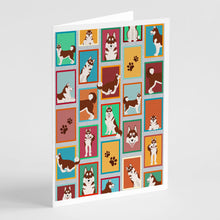 Load image into Gallery viewer, Lots of Red Siberian Husky Greeting Cards -  Blank Note Cards – 8-Pack of Artist-Designed Cards with Envelopes