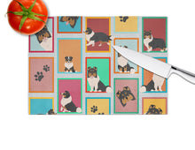 Load image into Gallery viewer, Lots of Tricolor Sheltie Glass Cutting Boards – Durable, Decorative Kitchen Art Large