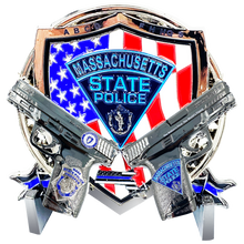 Load image into Gallery viewer, BL17-016 MSP Big Medallion Massachusetts State Police Trooper Large Challenge Coin with M&amp;P Smith &amp; Wesson S&amp;W