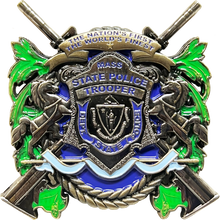 Load image into Gallery viewer, BL15-019 MSP Massachusetts State Police Trooper MASS Challenge Coin bulldog helicopter M4
