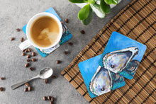 Load image into Gallery viewer, Oyster Oyster Blue Coasters - Set of 4 Lightweight Foam, Absorbent Drink Coasters