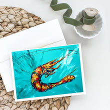 Load image into Gallery viewer, Shrimp Teal Shrimp Greeting Cards - Blank Note Cards – 8-Pack of Artist-Designed Cards with Envelopes