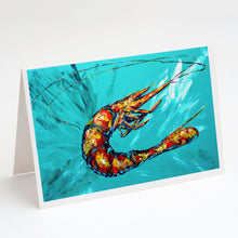 Load image into Gallery viewer, Shrimp Teal Shrimp Greeting Cards - Blank Note Cards – 8-Pack of Artist-Designed Cards with Envelopes
